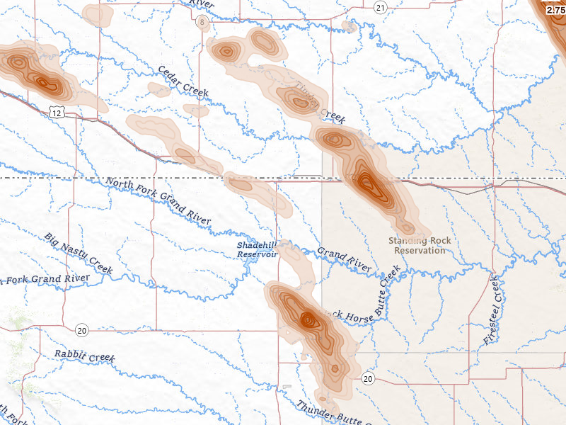 Radar-estimated hail-size map of the storm over Lemmon, SD on Aug 11, 2026