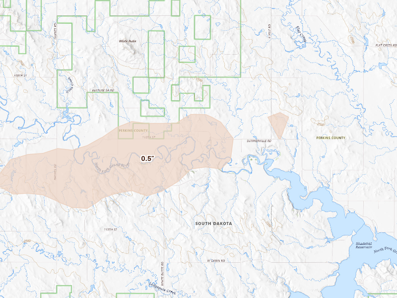 Radar-estimated hail-size map of the storm over Lemmon, SD on Sep 23, 2026
