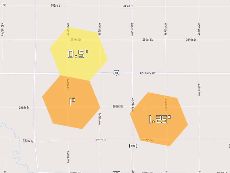 Hail map of Lennox, SD on Jul 26, 2026, hail up to 1.25"