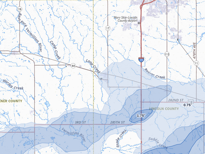 NEXRAD radar-signature map of the hail storm over Lennox, SD on Aug 10, 2026