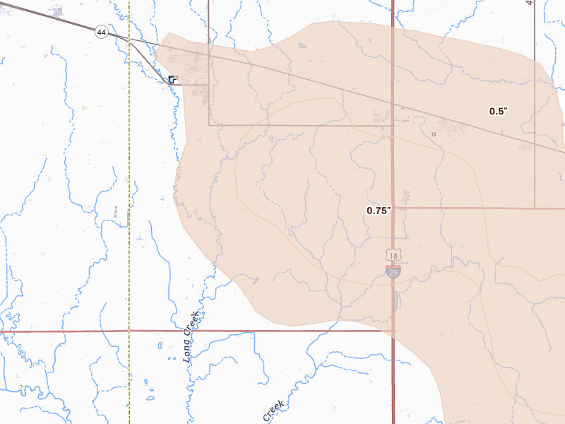 Radar-estimated hail-size map of the storm over Lennox, SD