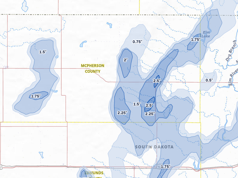 NEXRAD radar-signature map of the hail storm over Leola, SD on May 31, 2026