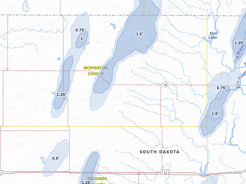 NEXRAD radar-signature map of the hail storm over Leola, SD on Jun 27, 2026