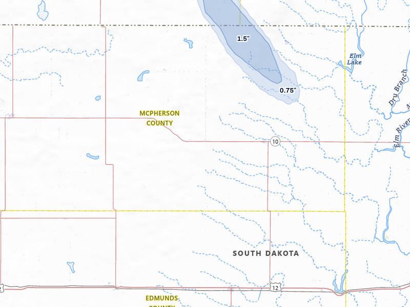 NEXRAD radar-signature map of the hail storm over Leola, SD on Jul 9, 2026