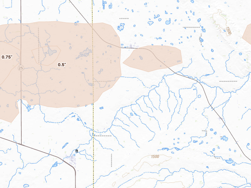 Radar-estimated hail-size map of the storm over Lesterville, SD on Sep 1, 2026
