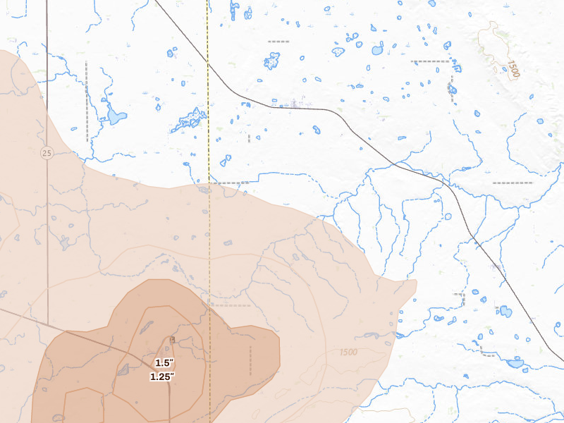 Radar-estimated hail-size map of the storm over Lesterville, SD