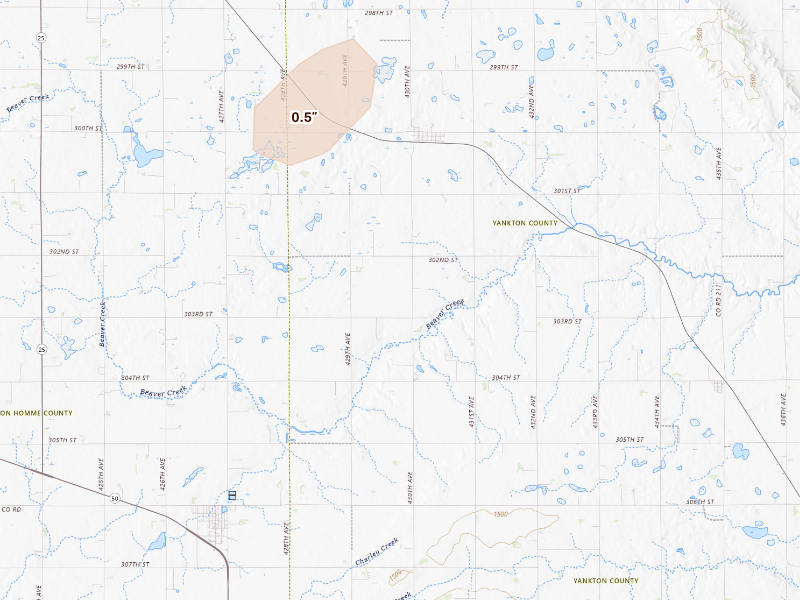 Radar-estimated hail-size map of the storm over Lesterville, SD