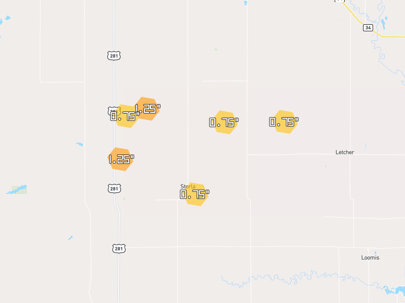 Hail map of Letcher, SD on Jun 4, 2026, hail up to 1.25"