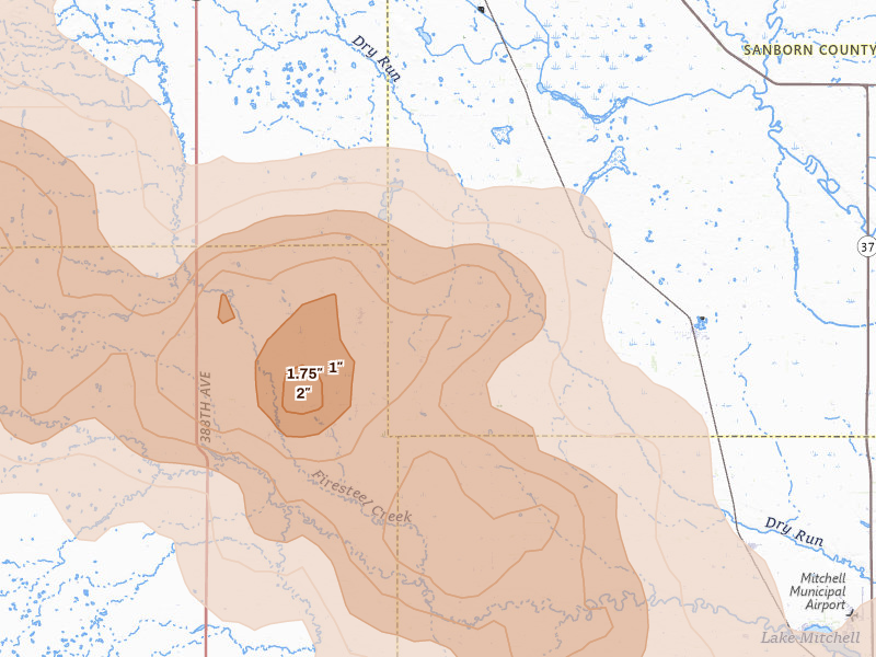Radar-estimated hail-size map of the storm over Letcher, SD