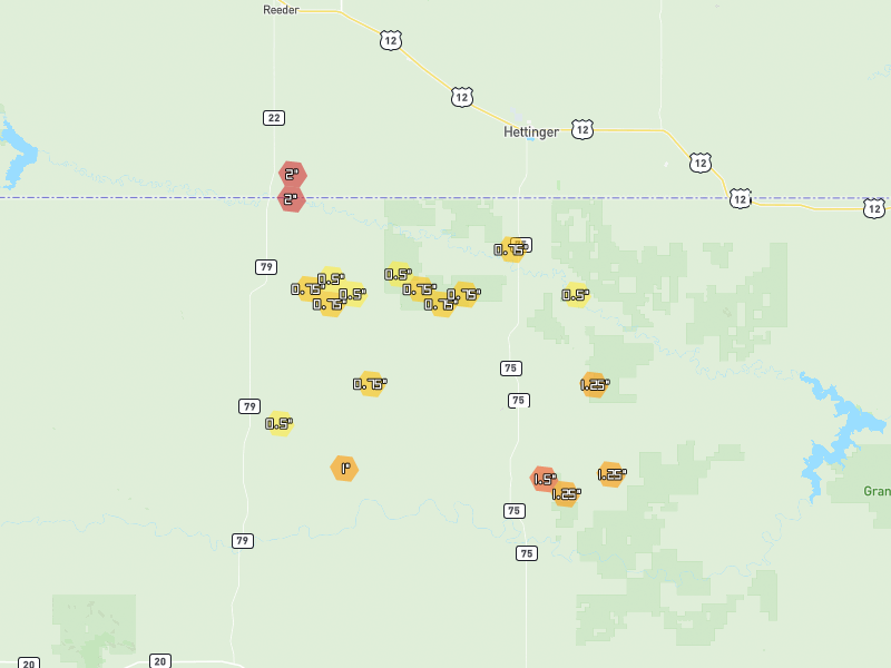 Hail map of Lodgepole, SD on Jun 28, 2026, hail up to 2"