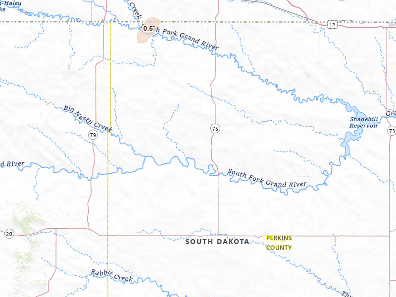 Radar-estimated hail-size map of the storm over Lodgepole, SD on Jul 6, 2026