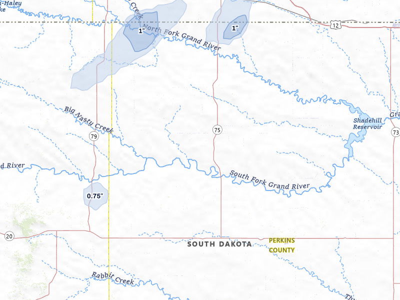 NEXRAD radar-signature map of the hail storm over Lodgepole, SD on Jul 6, 2026