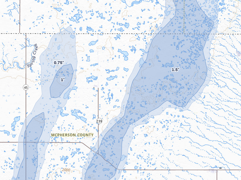 NEXRAD radar-signature map of the hail storm over Long Lake, SD on Jun 27, 2026