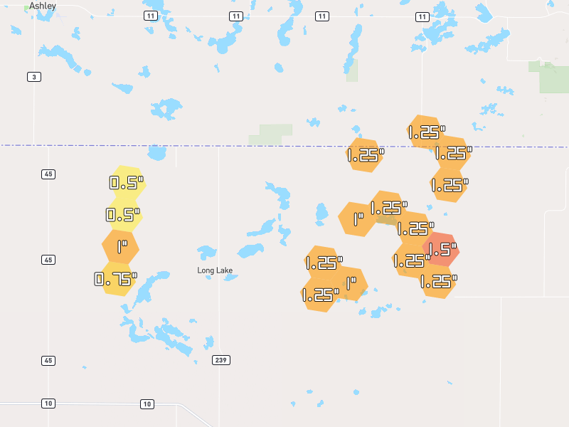 Hail map of Long Lake, SD on Jun 28, 2026, hail up to 1.5"