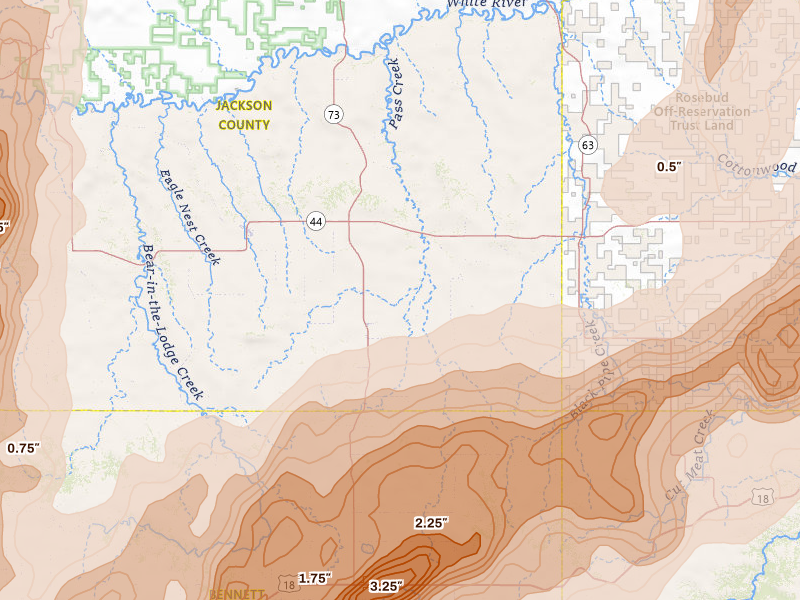 Radar-estimated hail-size map of the storm over Long Valley, SD on Jun 28, 2026