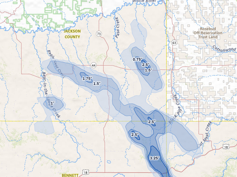 NEXRAD radar-signature map of the hail storm over Long Valley, SD on Jul 9, 2026