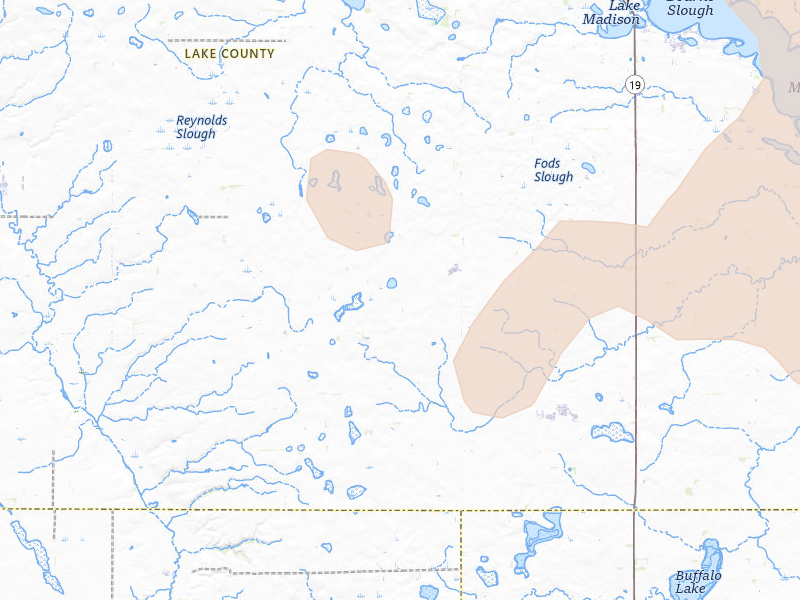 Radar-estimated hail-size map of the storm over Madison, SD on Aug 28, 2026