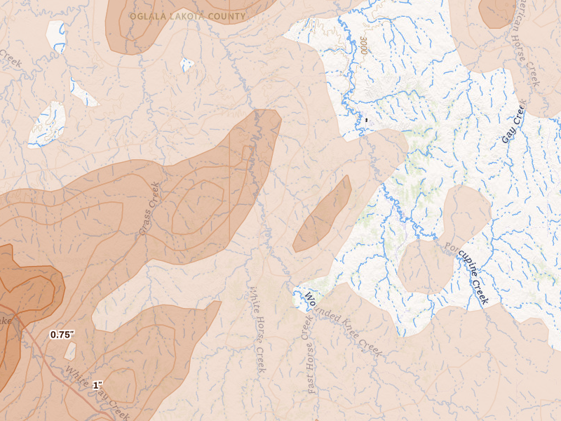 Radar-estimated hail-size map of the storm over Manderson, SD on Jun 2, 2026