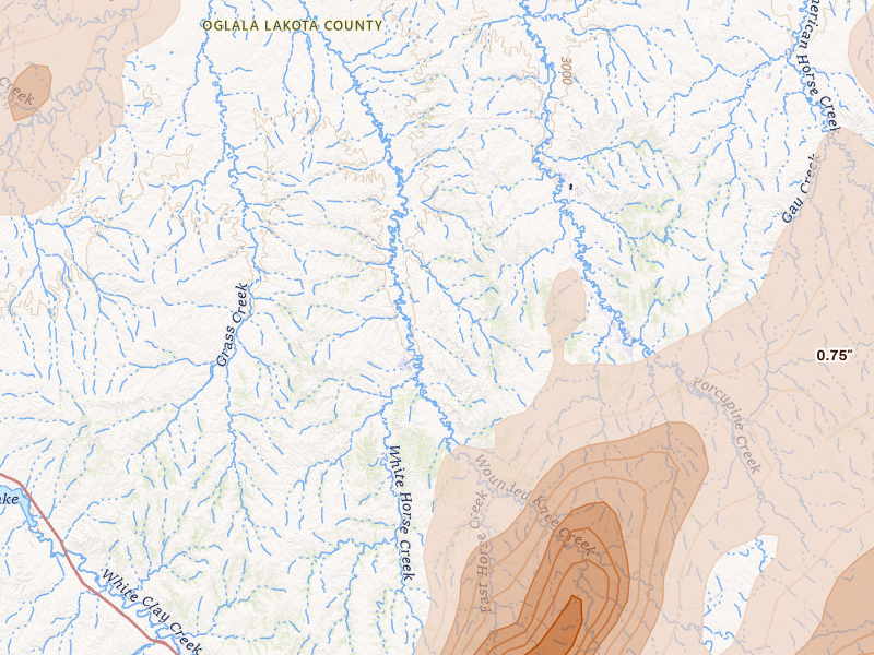 Radar-estimated hail-size map of the storm over Manderson, SD on Jun 28, 2026