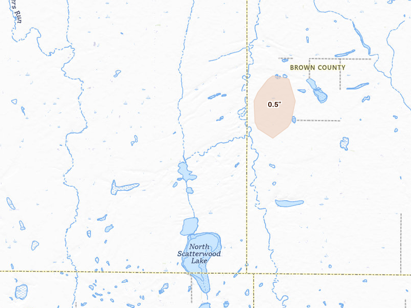 Radar-estimated hail-size map of the storm over Mansfield, SD on Jun 27, 2026