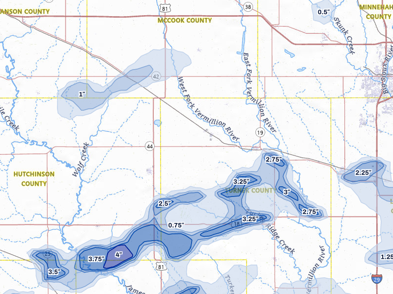 NEXRAD radar-signature map of the hail storm over Marion, SD on May 17, 2026