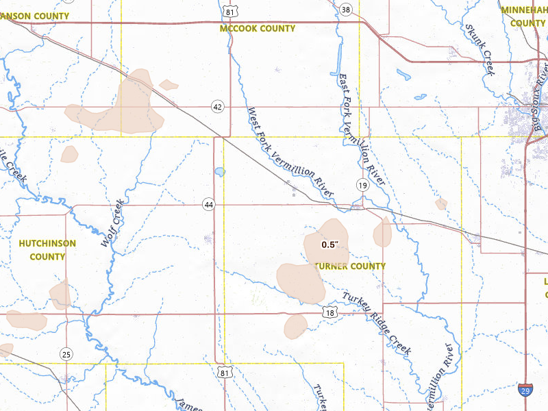 Radar-estimated hail-size map of the storm over Marion, SD on Jun 30, 2026
