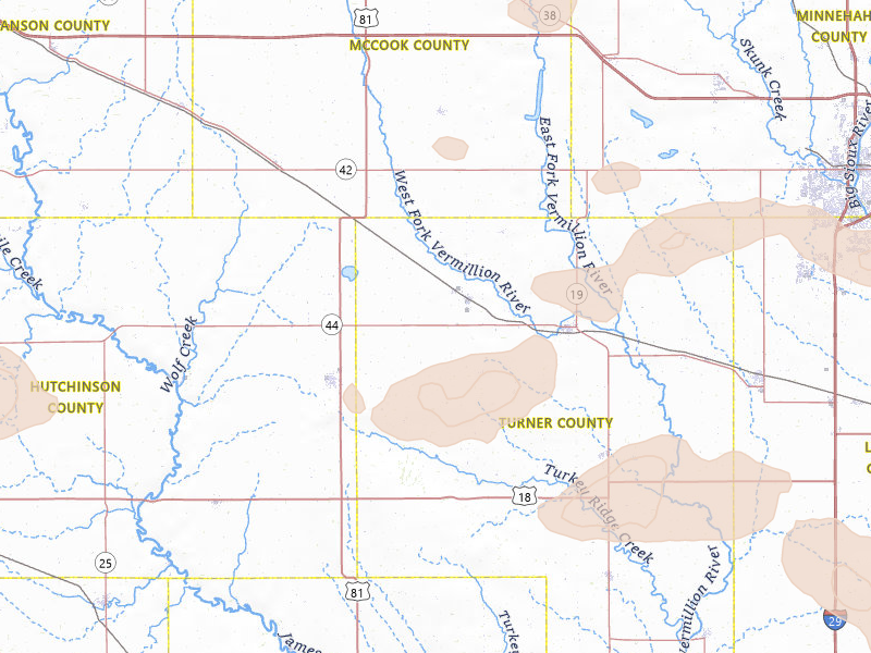 Radar-estimated hail-size map of the storm over Marion, SD on Jul 25, 2026