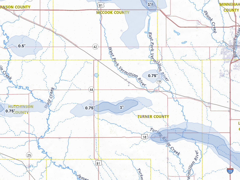 NEXRAD radar-signature map of the hail storm over Marion, SD on Jul 25, 2026