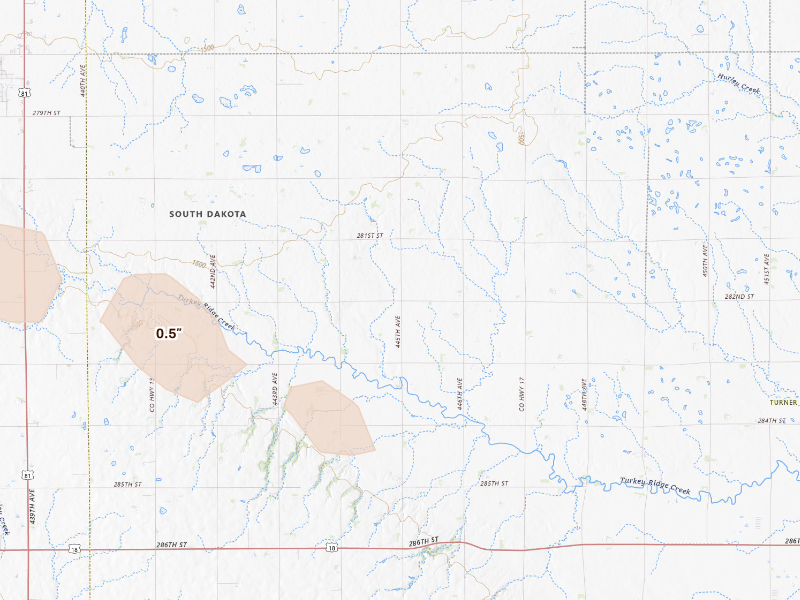 Radar-estimated hail-size map of the storm over Marion, SD