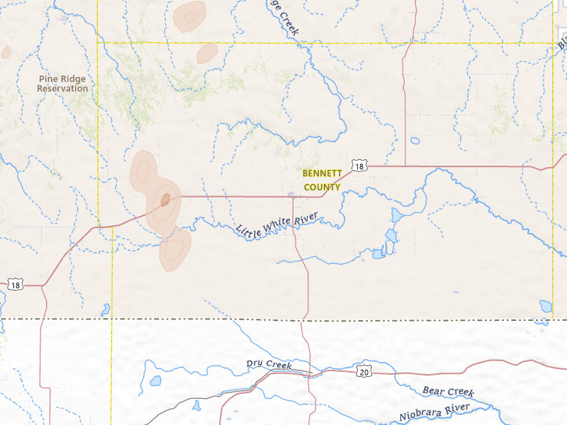 Radar-estimated hail-size map of the storm over Martin, SD on May 30, 2026