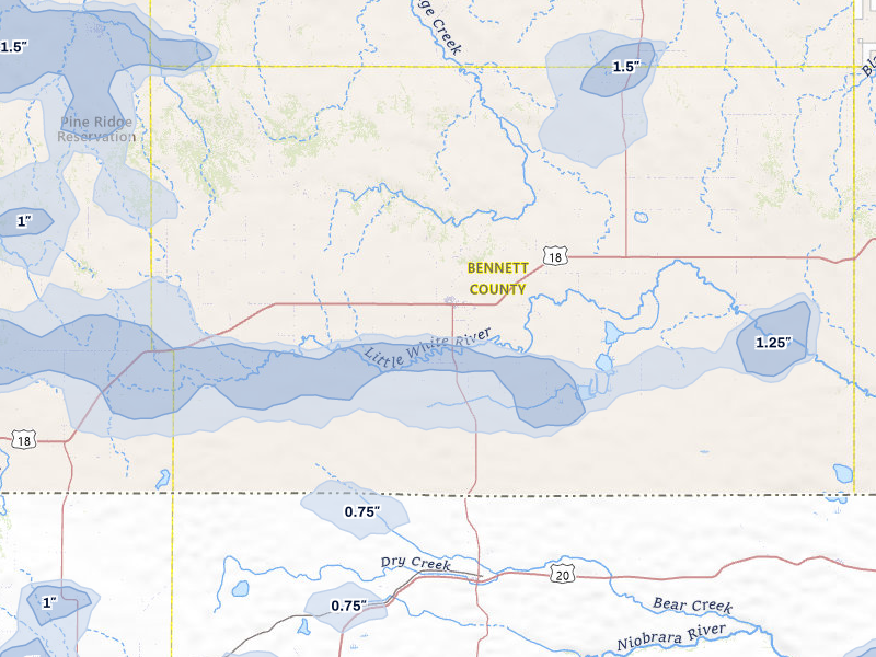 NEXRAD radar-signature map of the hail over Martin, SD