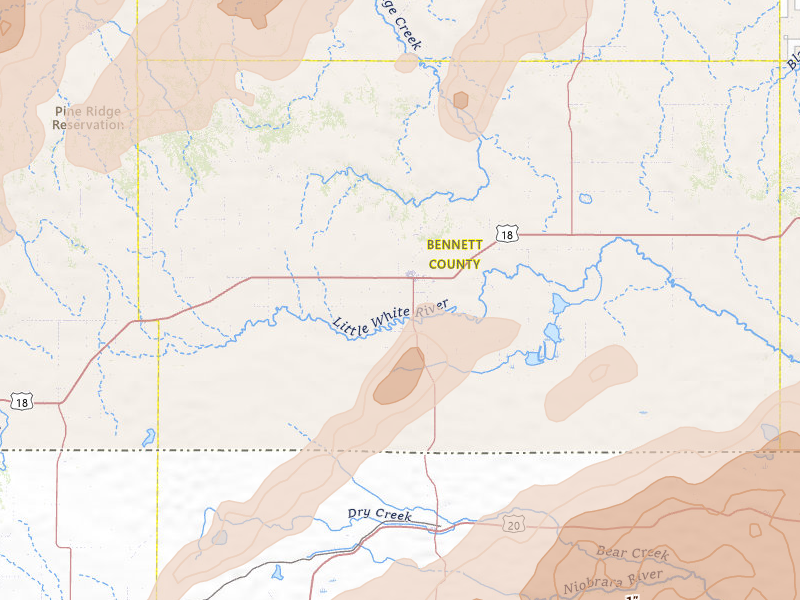 Radar-estimated hail-size map of the storm over Martin, SD on Jun 27, 2026