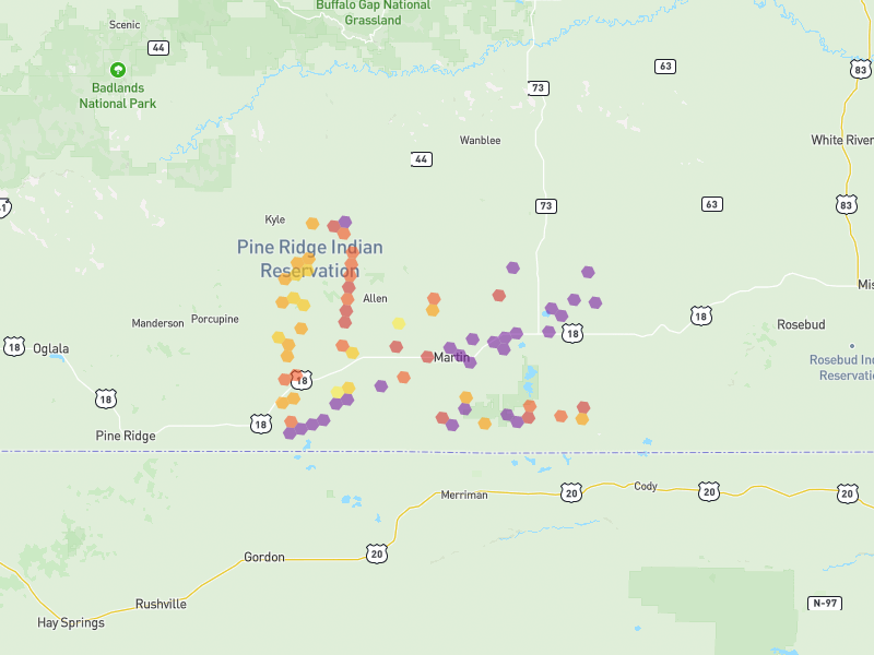 Hail map of Martin, SD on Jun 29, 2026, hail up to 4"