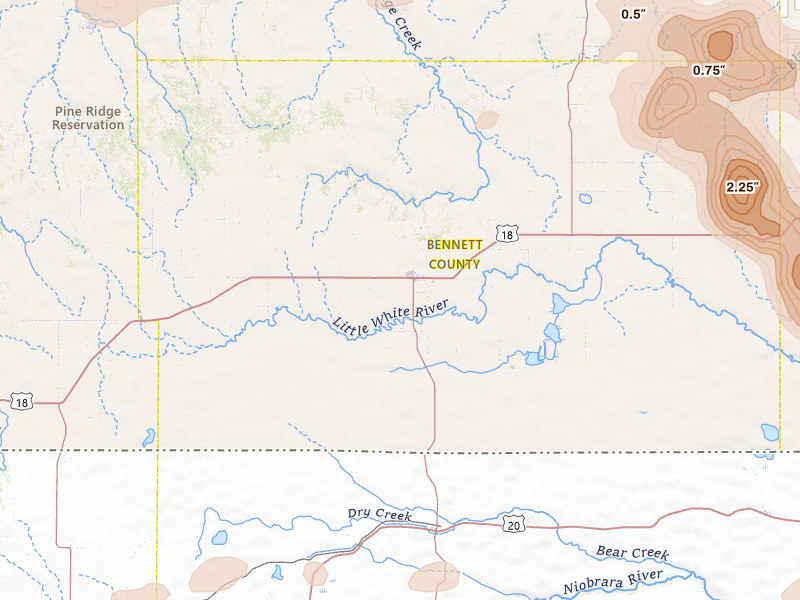 Radar-estimated hail-size map of the storm over Martin, SD on Jul 9, 2026
