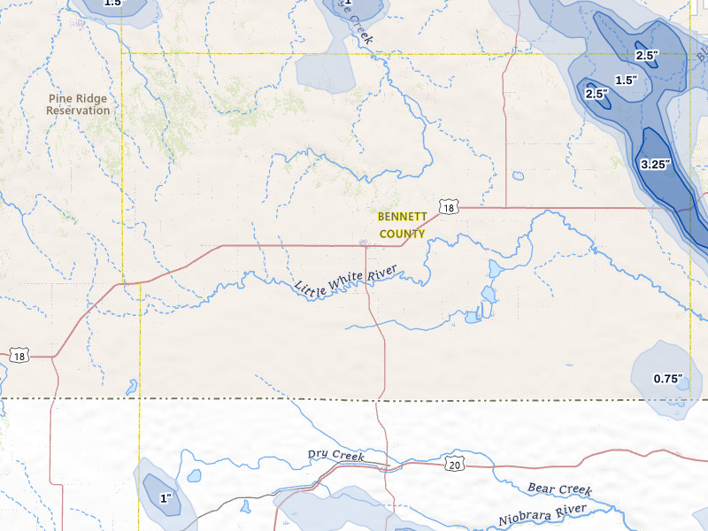 NEXRAD radar-signature map of the hail storm over Martin, SD on Jul 9, 2026