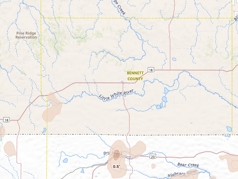 Radar-estimated hail-size map of the storm over Martin, SD on Jul 29, 2026