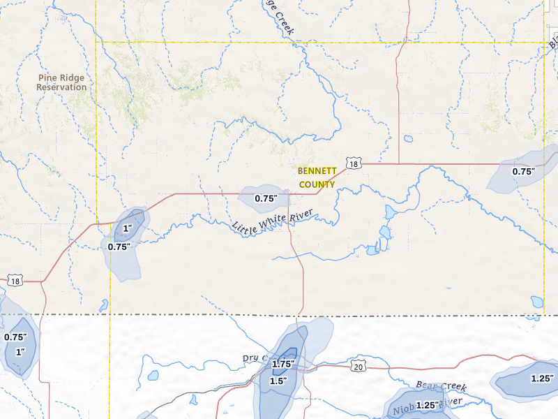 NEXRAD radar-signature map of the hail storm over Martin, SD on Jul 29, 2026