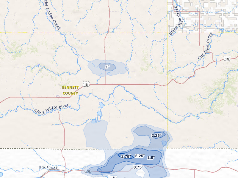 NEXRAD radar-signature map of the hail storm over Martin, SD on Aug 7, 2026