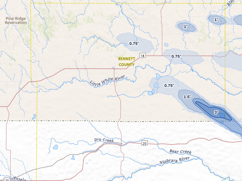 NEXRAD radar-signature map of the hail storm over Martin, SD on Aug 11, 2026