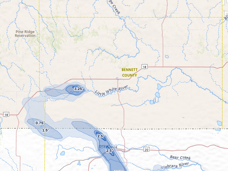 NEXRAD radar-signature map of the hail storm over Martin, SD on Aug 24, 2026