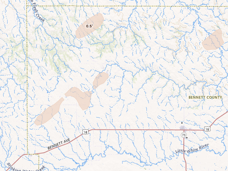 Radar-estimated hail-size map of the storm over Martin, SD