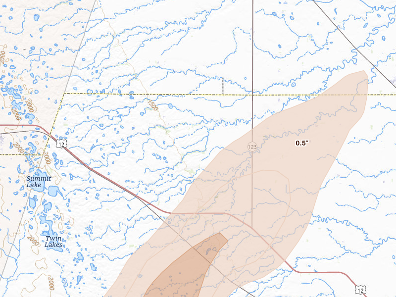 Radar-estimated hail-size map of the storm over Marvin, SD on Jun 29, 2026
