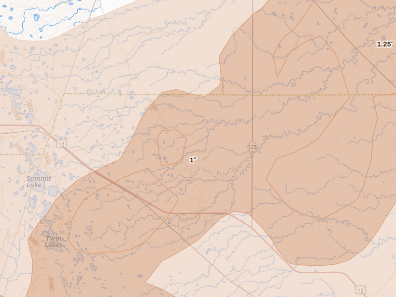 Radar-estimated hail-size map of the storm over Marvin, SD on Jul 6, 2026