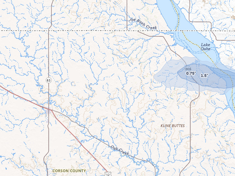 NEXRAD radar-signature map of the hail storm over Mc Laughlin, SD on Jul 24, 2026