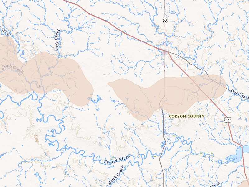 Radar-estimated hail-size map of the storm over Mc Laughlin, SD on Aug 30, 2026