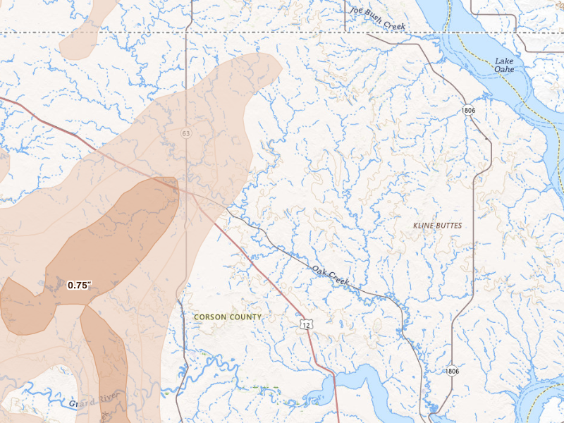 Radar-estimated hail-size map of the storm over Mc Laughlin, SD on Sep 5, 2026