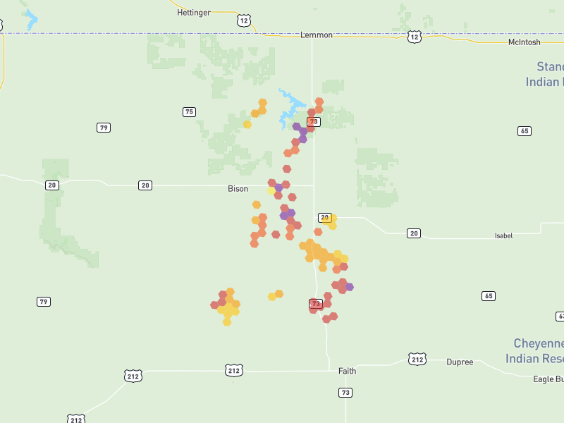 Hail map of Meadow, SD on Jul 2, 2026, hail up to 3.25"