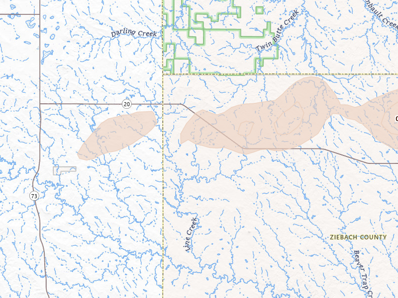 Radar-estimated hail-size map of the storm over Meadow, SD on Aug 29, 2026