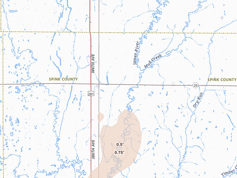Radar-estimated hail-size map of the storm over Mellette, SD on Jun 9, 2026