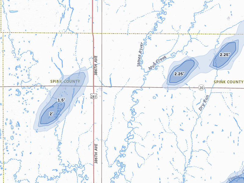 NEXRAD radar-signature map of the hail storm over Mellette, SD on Jun 29, 2026